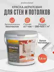 Акриловая краска белая для стен и потолков матовая без запаха ТМ Professional