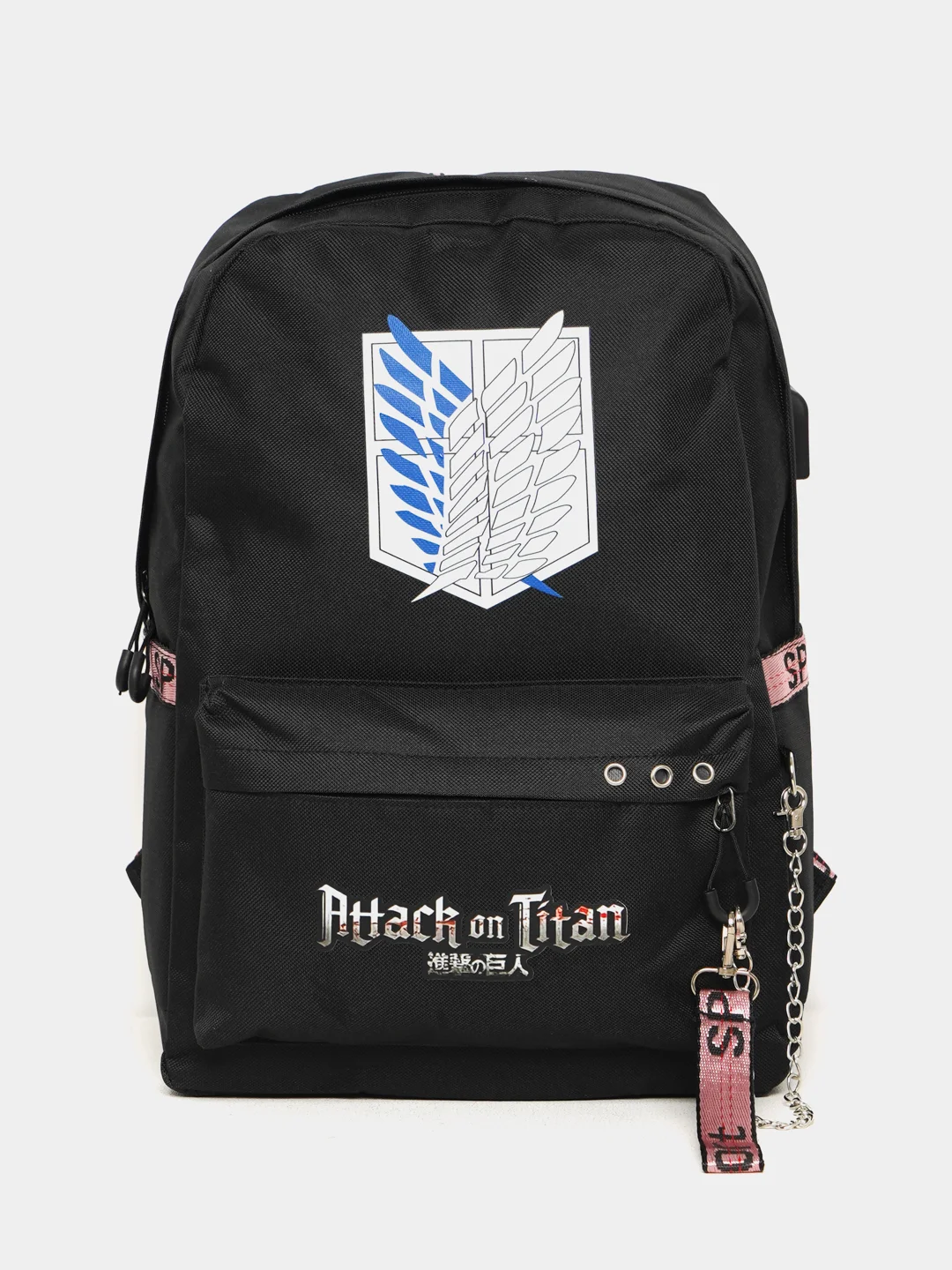 Черный рюкзак для школьника, студента Атака титанов (Attack on Titan) черный с USB-портом