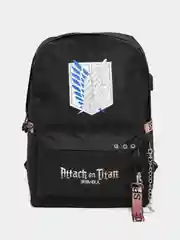 Черный рюкзак для школьника, студента Атака титанов (Attack on Titan) черный с USB-портом