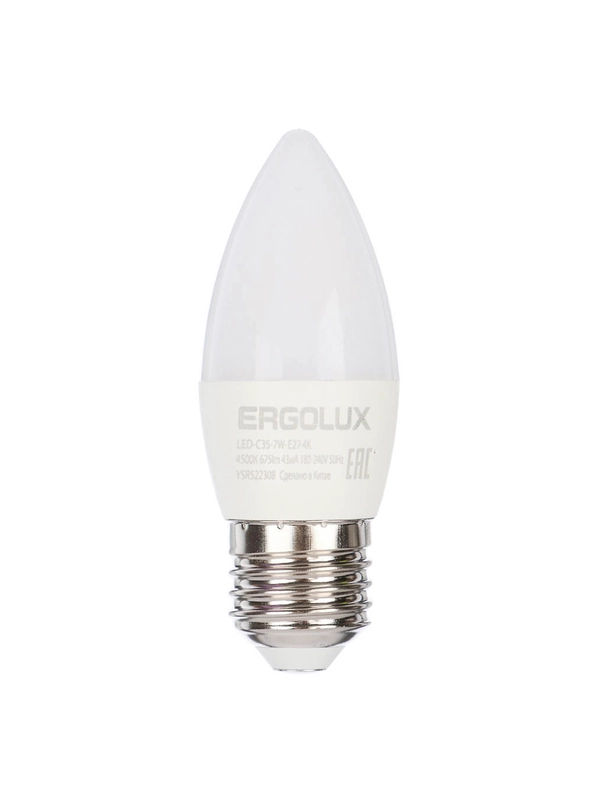 Лампа светодиодная "Свеча" 7 Вт, E27, 4500K.  Ergolux LED-C35-7W-E27-4K