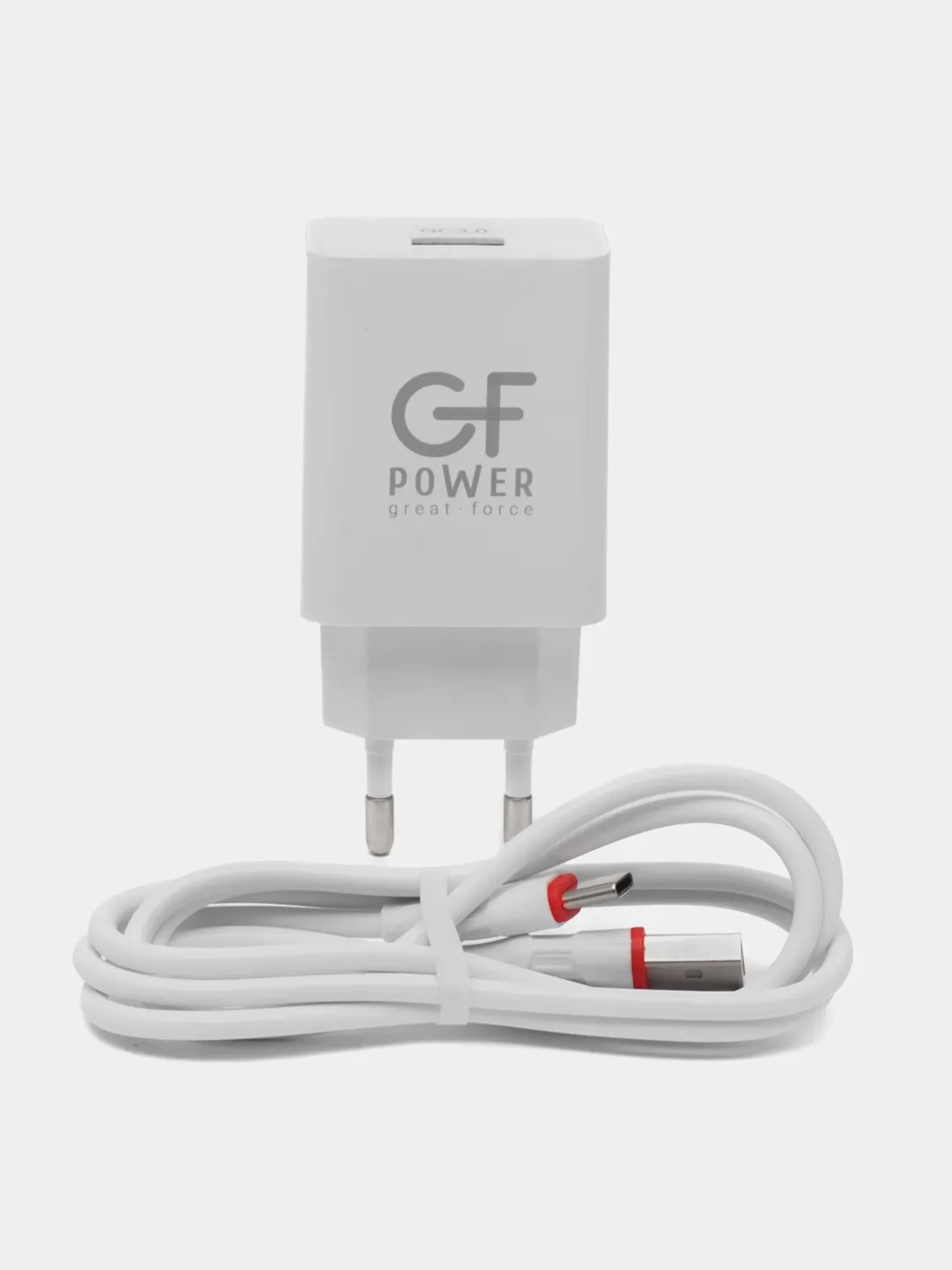 Белый сетевое зарядное устройство GFPower GF21T + кабель Type-C, USB-порт, QC3.0, 18Вт
