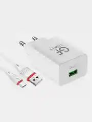 Белый сетевое зарядное устройство GFPower GF21T + кабель Type-C, USB-порт, QC3.0, 18Вт