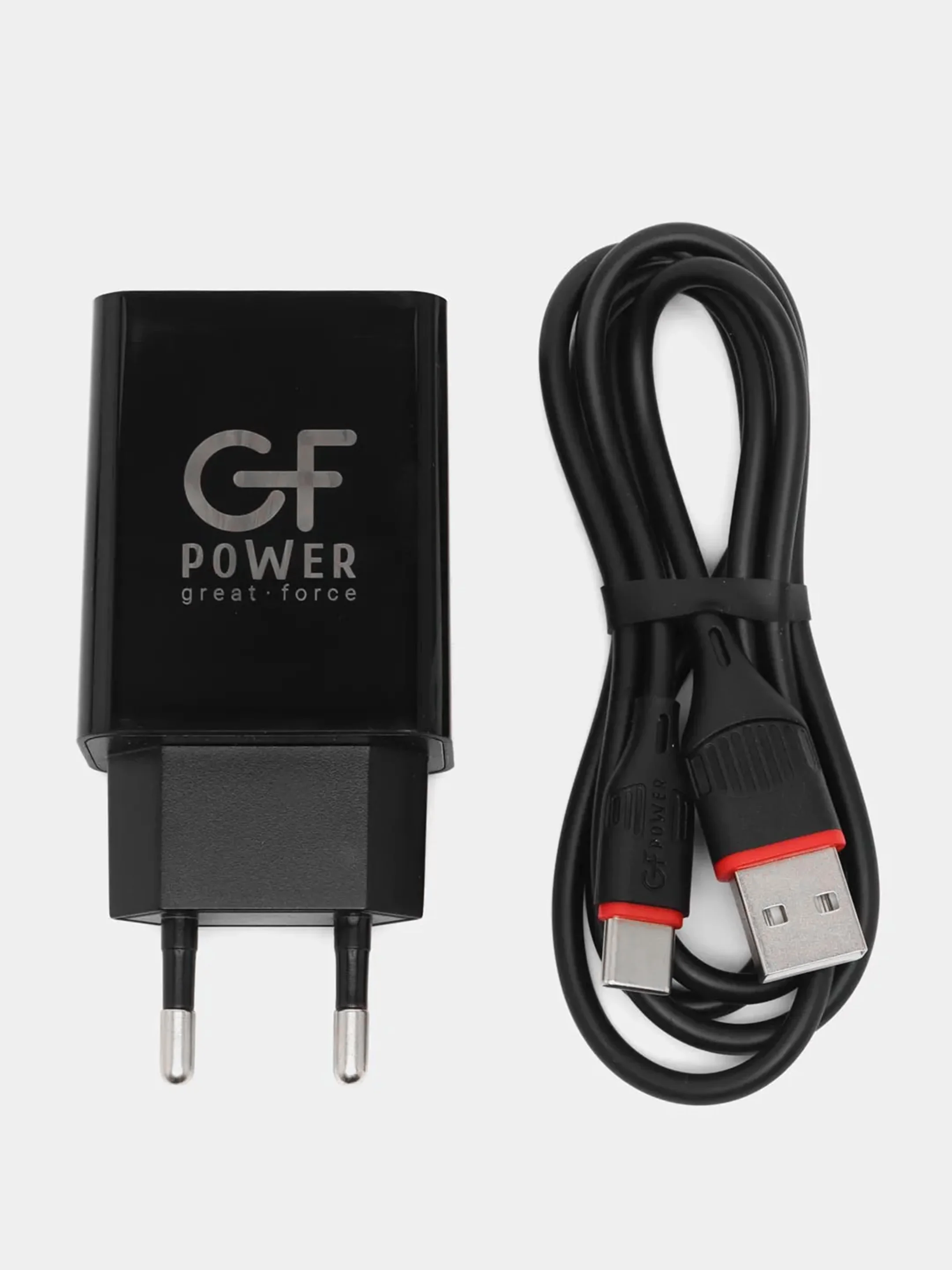 Черный сетевое зарядное устройство GFPower GF21T + кабель Type-C, USB-порт, QC3.0, 18Вт