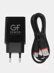 Черный сетевое зарядное устройство GFPower GF21T + кабель Type-C, USB-порт, QC3.0, 18Вт