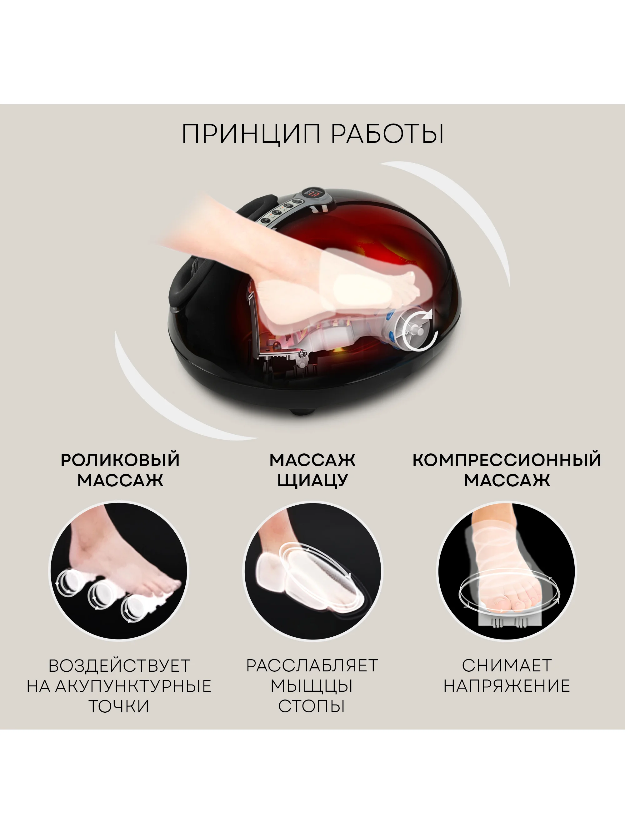 Массажер для ног MF-3B Smart Compression, 3 вида массажа, 2 уровня интенсивности, подогрев