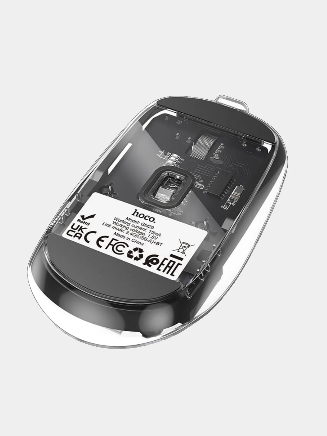 Бесшумная беспроводная мышь HOCO GM29 2,4G Krystal Silent в прозрачном корпусе
