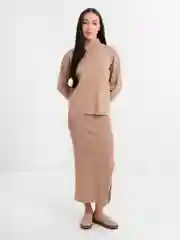 Песочный хаки стильный вязаный трикотажный костюм