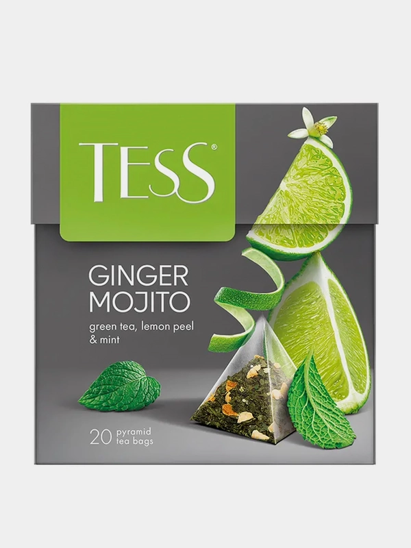 Чай зеленый Tess Ginger Mojito, с добавками, 20 пирамидок х 1,8 г