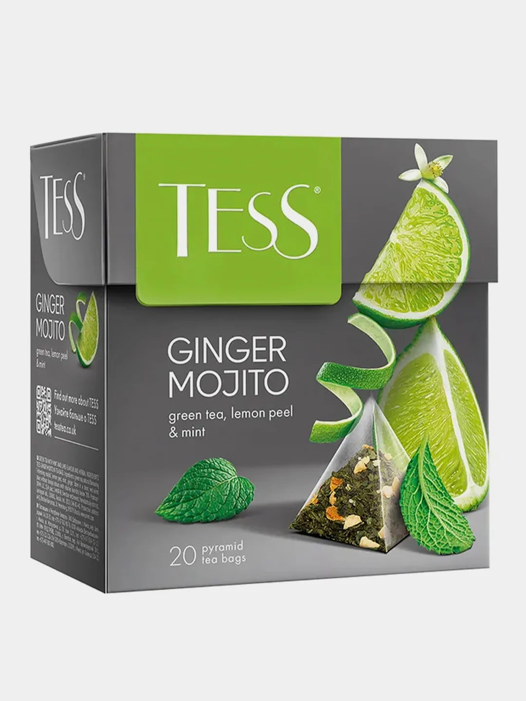 Чай зеленый Tess Ginger Mojito, с добавками, 20 пирамидок х 1,8 г
