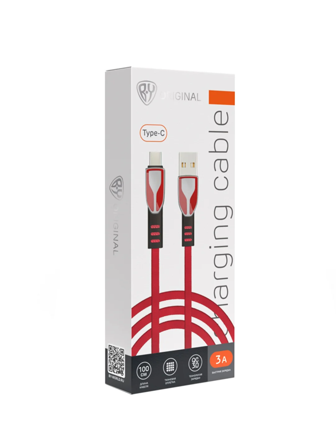 Кабель для зарядки Графика Type-C -USB, 1 м, Быстрая зарядка QC3.0, штекер металл, красный