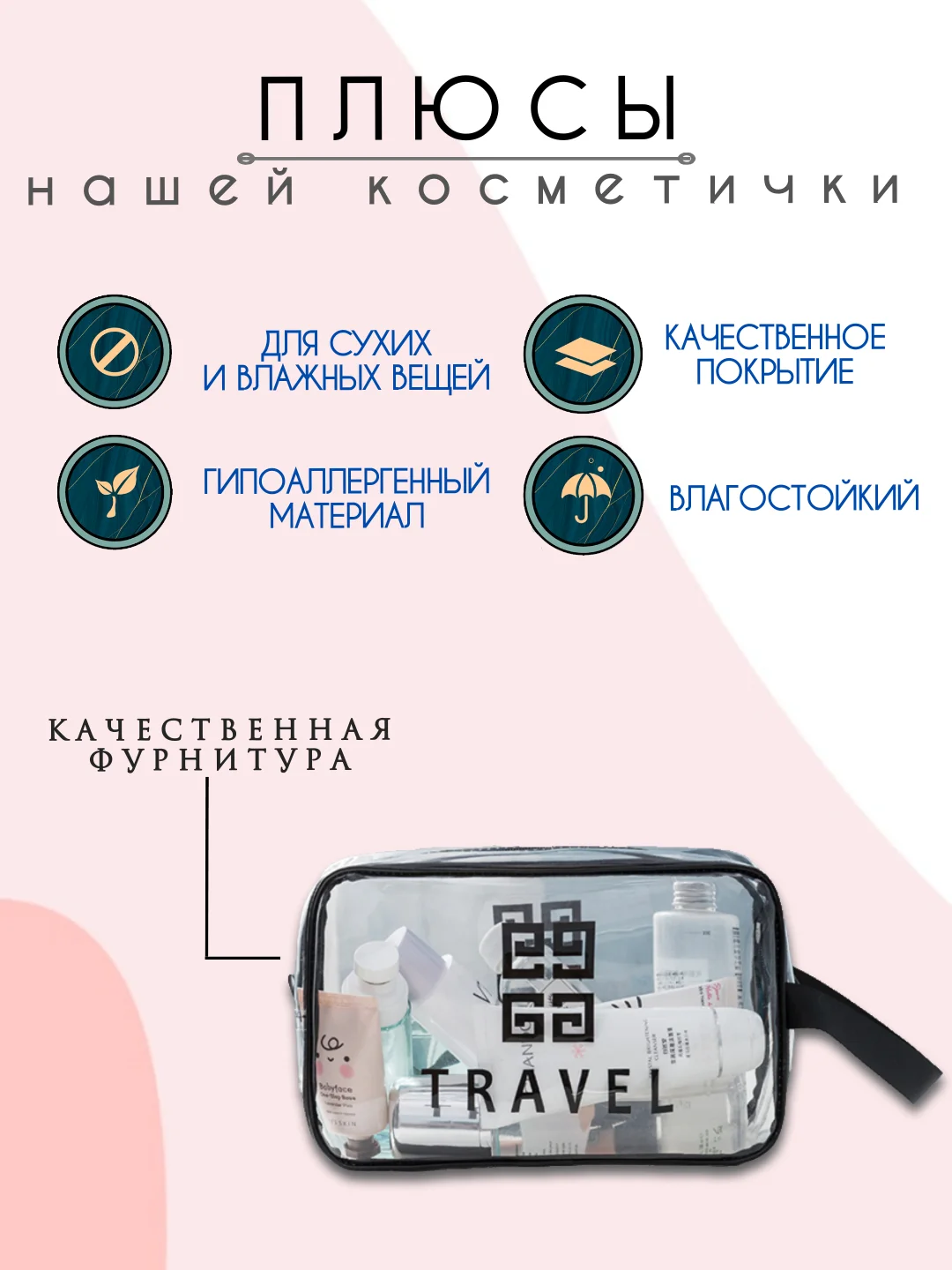 Прозрачный косметичка дорожная, прозрачная, бьюти кейс для косметики, несессер женский, органайзер