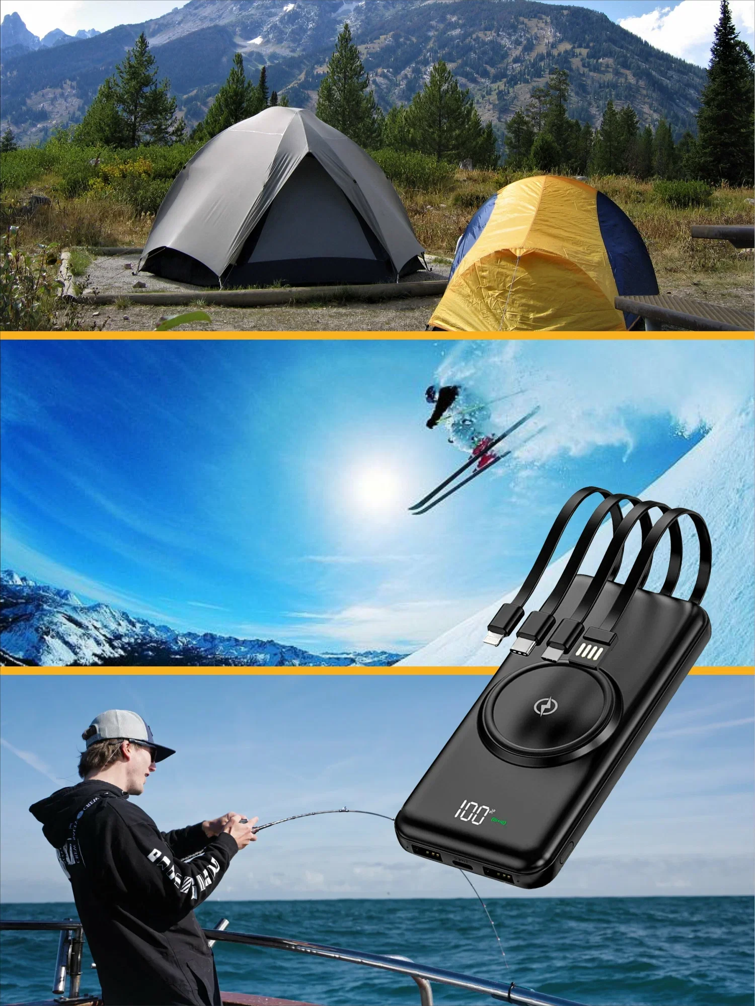 Черный повербанк внешний беспроводной аккумулятор 30000 mAh