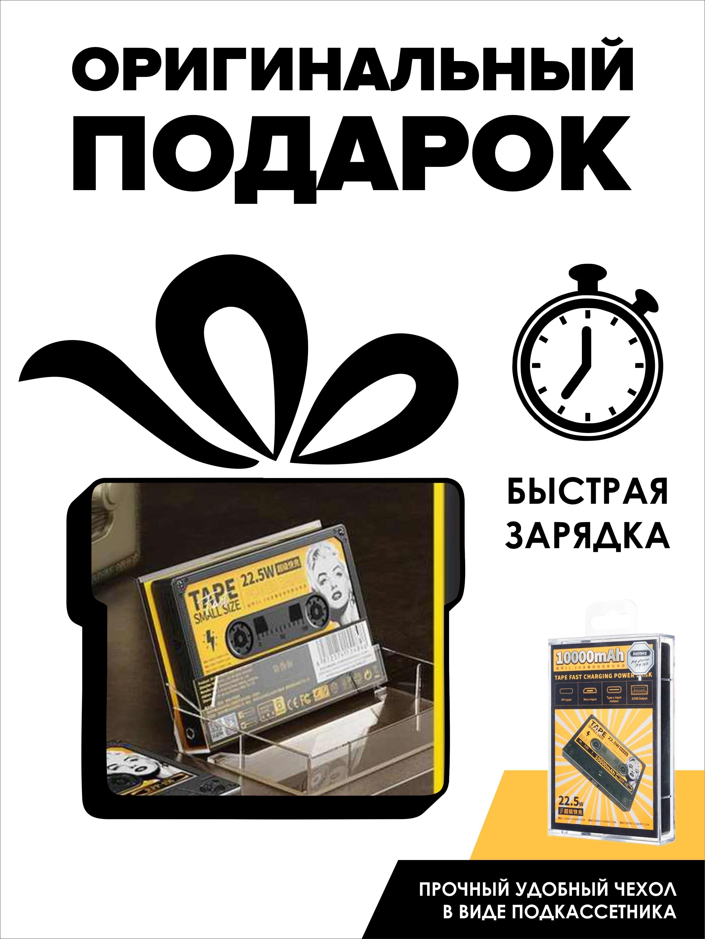 Повербанк 10000 mah с быстрой зарядкой для телефона