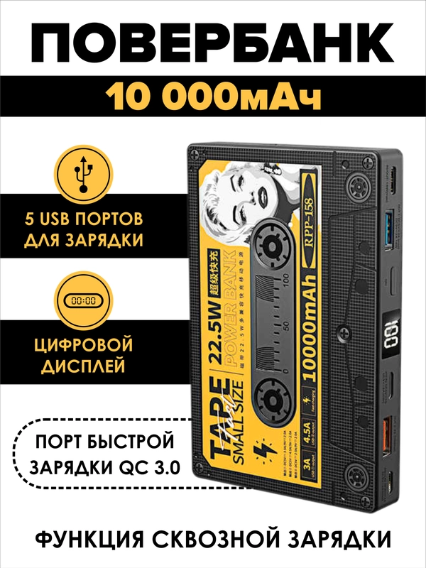 Повербанк 10000 mah с быстрой зарядкой для телефона