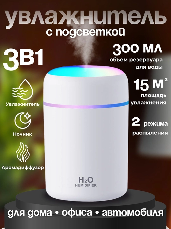 Увлажнитель воздуха мини Humidifier H2O, с RGB подсветкой