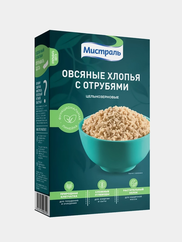 Хлопья овсяные МИСТРАЛЬ с отрубями, 400 г