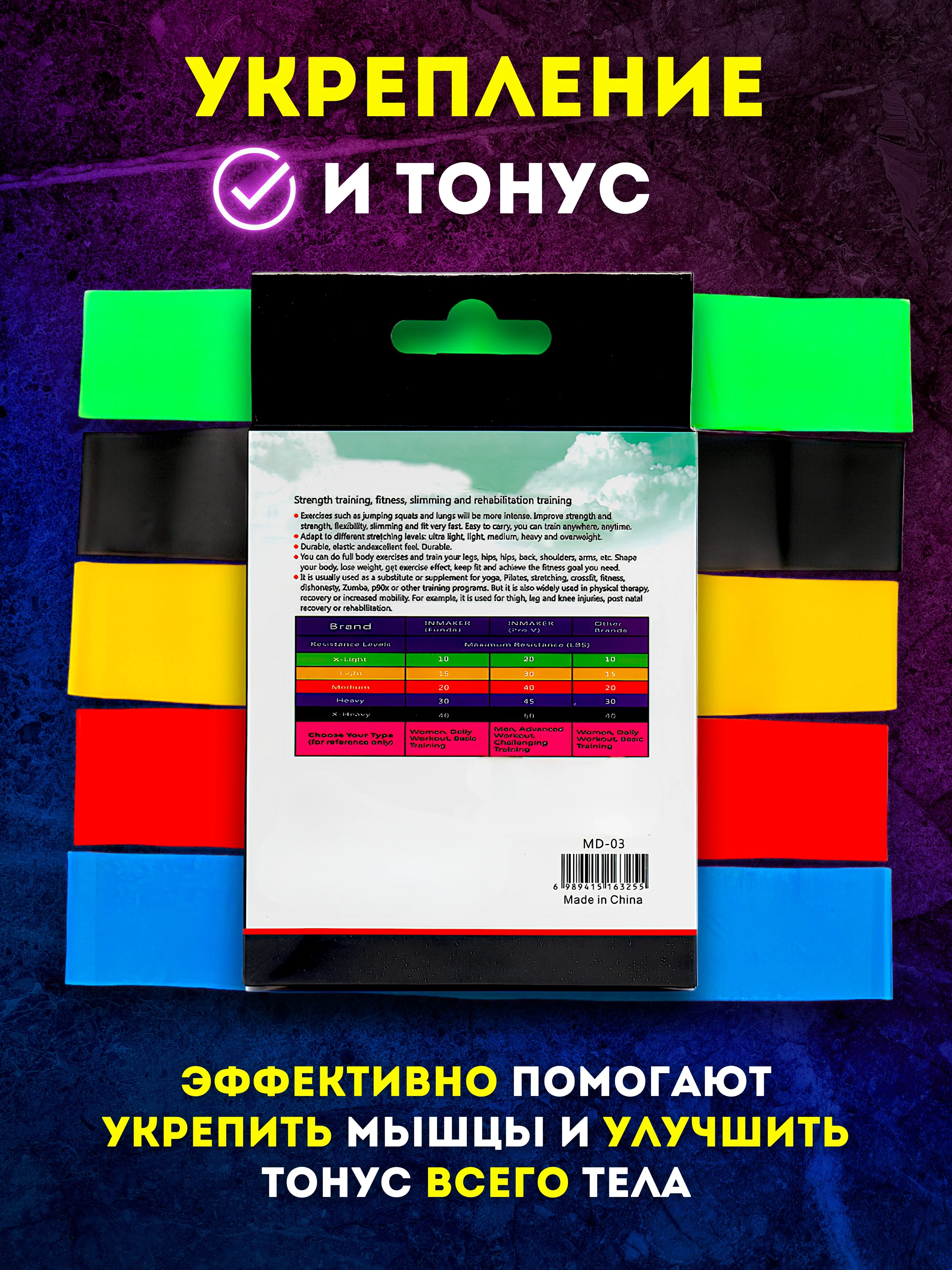 Набор фитнес резинок эспандеров различной нагрузки, фитнес резинка, 5 штук спортивные