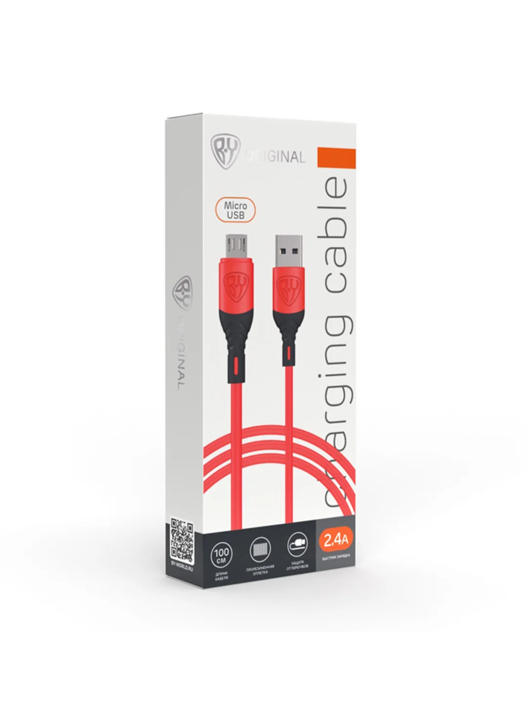 Кабель для зарядки "Карнавал" Micro USB - USB, 1 метр, 2,4 А, красный