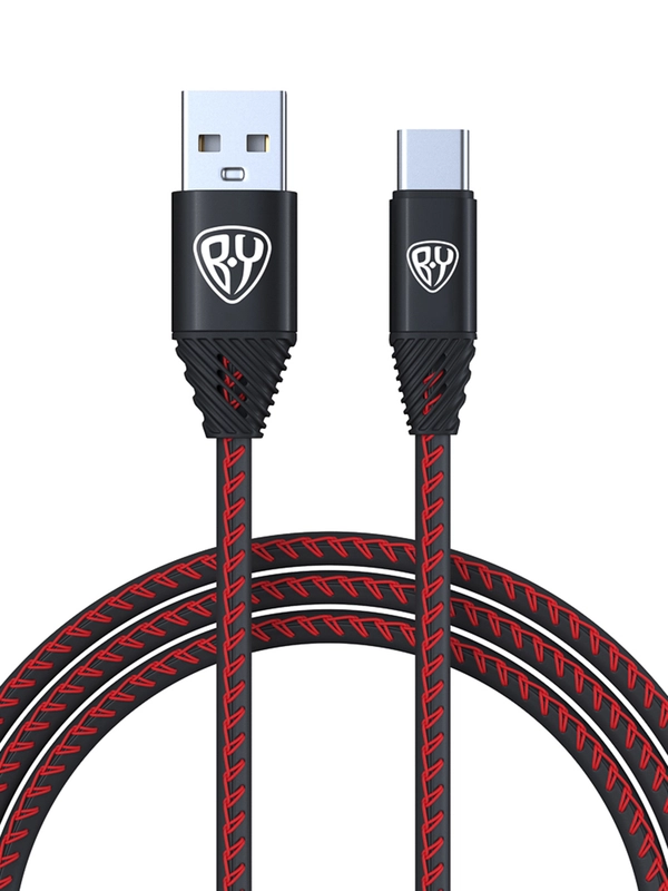 Кабель для зарядки "Премиум" Type-C - USB, 1 метр, 2 А, кожаная оплётка, черный