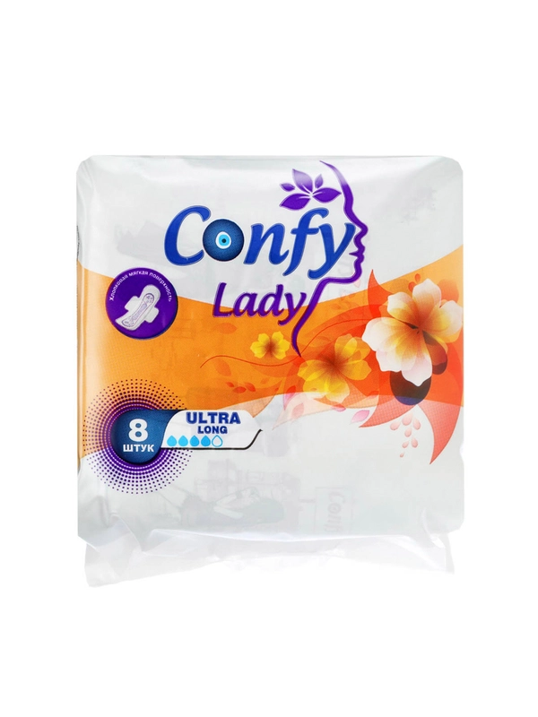 Прокладки гигиенические CONFY Lady ULTRA LONG, п/э, 8 штук