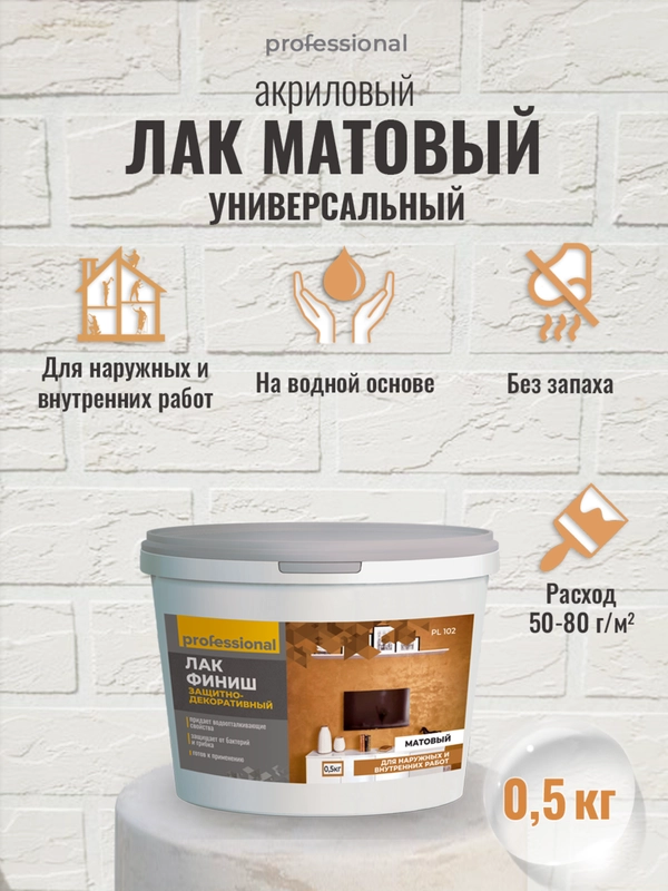 Лак акриловый матовый прозрачный, лак для дерева, лак для гипса ТМ Professional