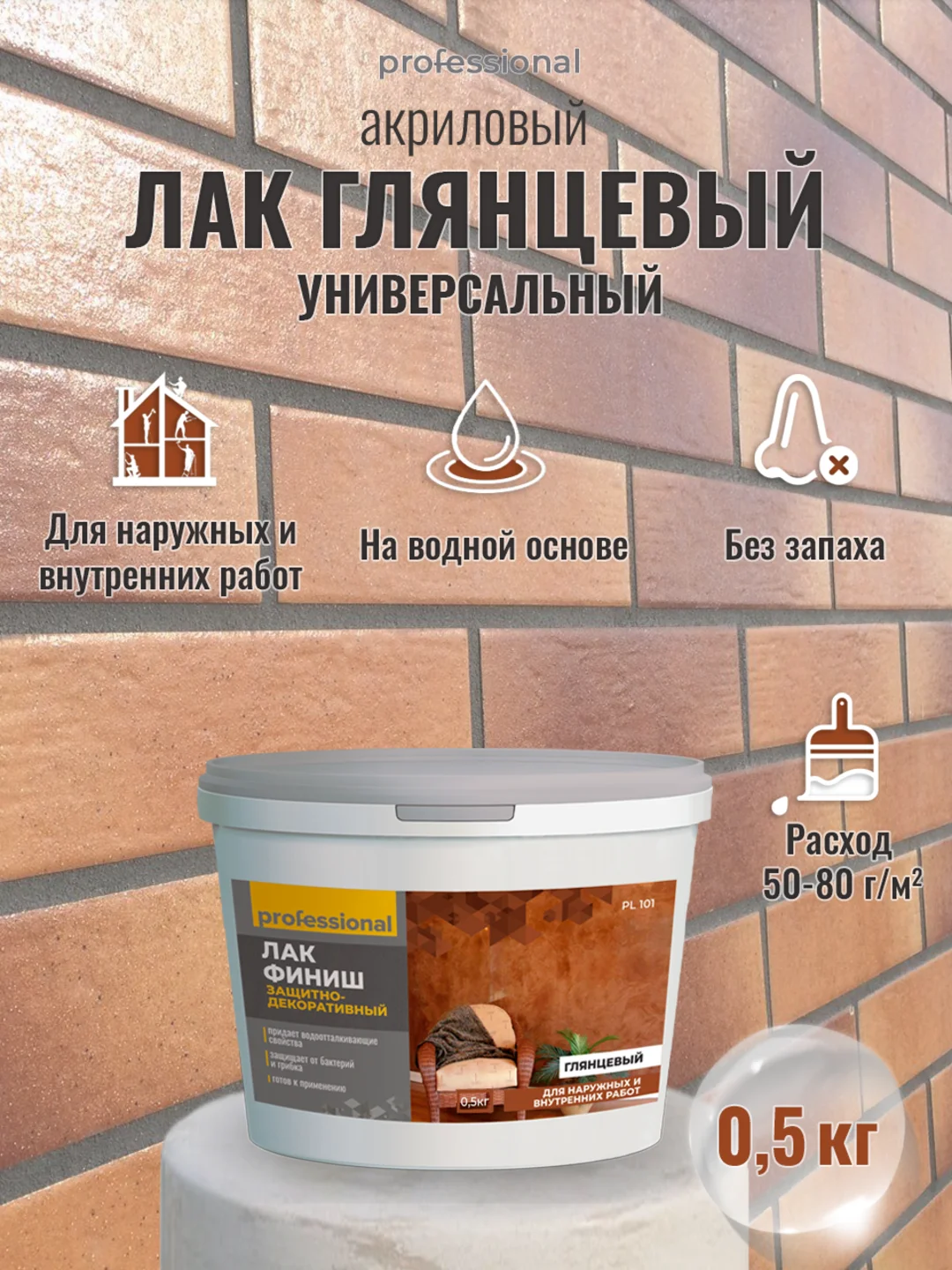 Лак акриловый глянцевый прозрачный, лак для дерева, лак для гипса, ТМ Professional