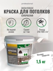 Акриловая краска для потолков, краска белая СУПЕРБЕЛАЯ РW203 ТМ "Professional"