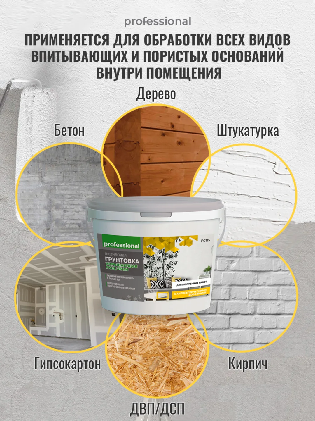 Грунтовка для стен под обои укрывающая белая, грунт краска ТМ Professional