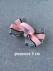 Розовый комплект школьный - брошь и пара бантов на резинках "Гусиная лапка"