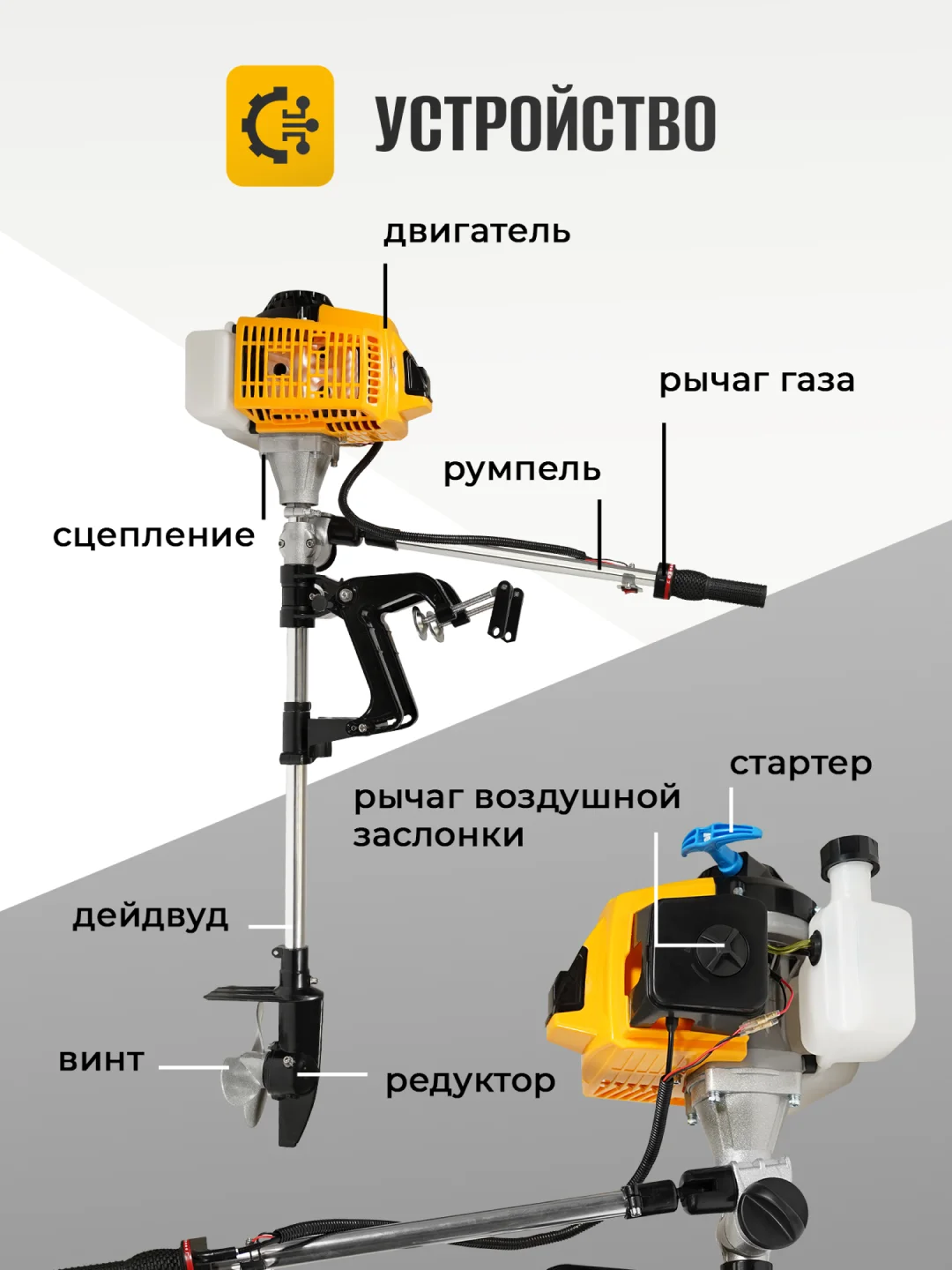 Лодочный мотор 2-х тактный ОМ 520 3.5 л.с, 52 см3, 7000 об/мин Partner for Garden