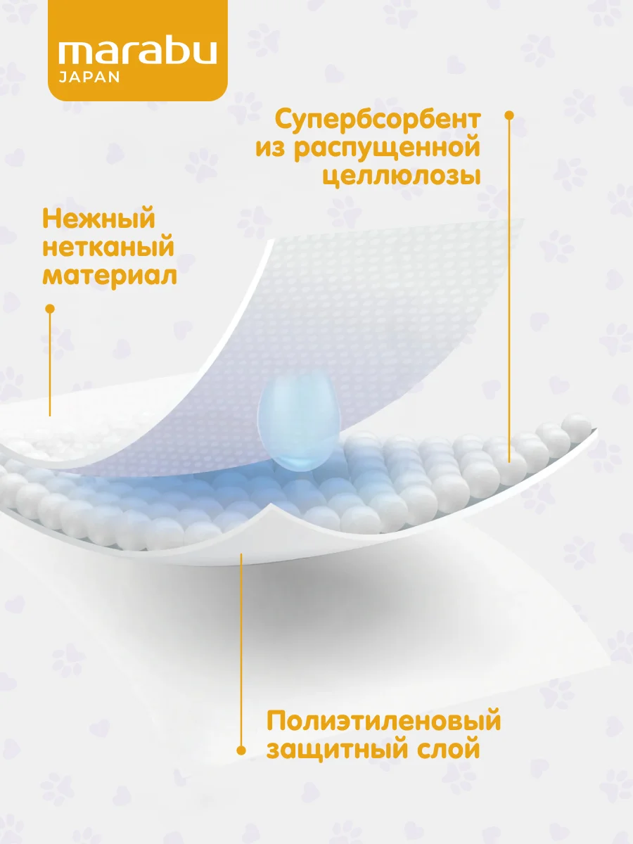 Пеленки для животных 26 шт. на липучках, гелевые 45х60 см. MARABU