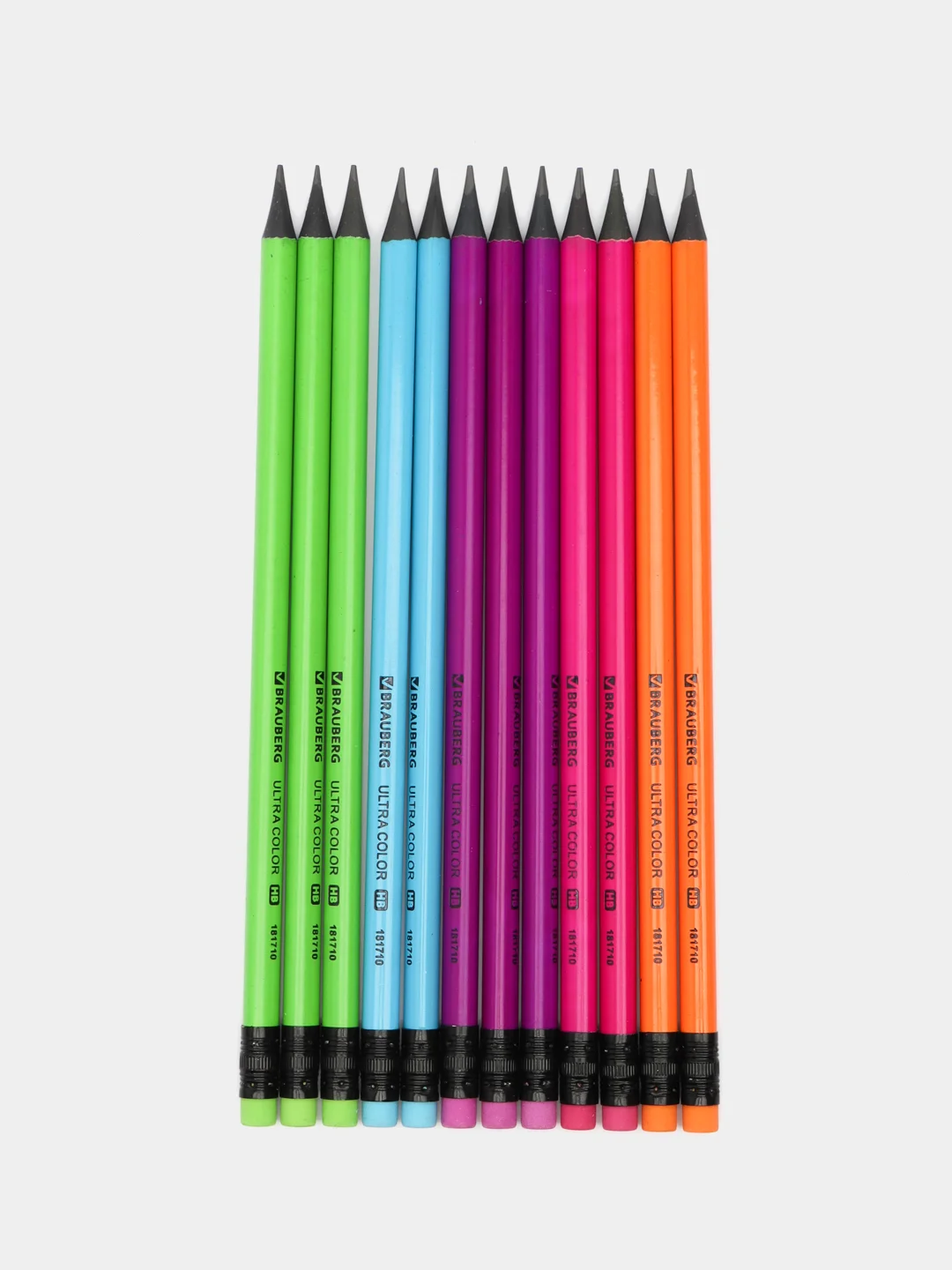 Набор карандашей чернографитных BRAUBERG "ULTRA COLOR" 12 шт., HB, с ластиком, пластиковые