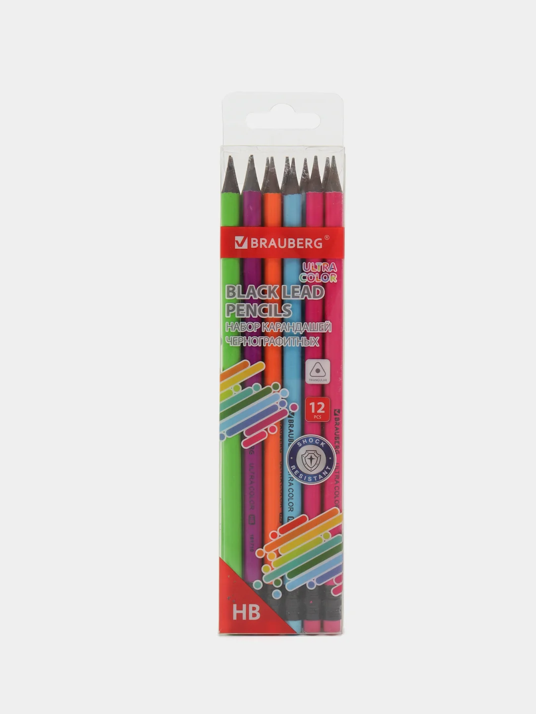 Набор карандашей чернографитных BRAUBERG "ULTRA COLOR" 12 шт., HB, с ластиком, пластиковые