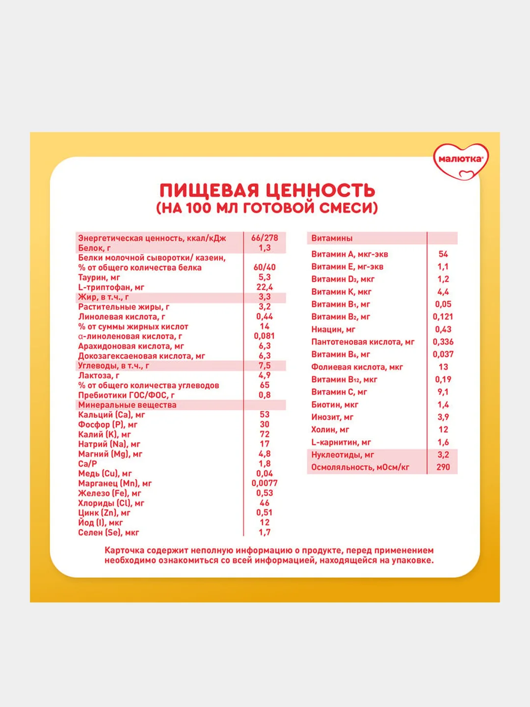 Молочная смесь Малютка 1, с рождения, 1200г
