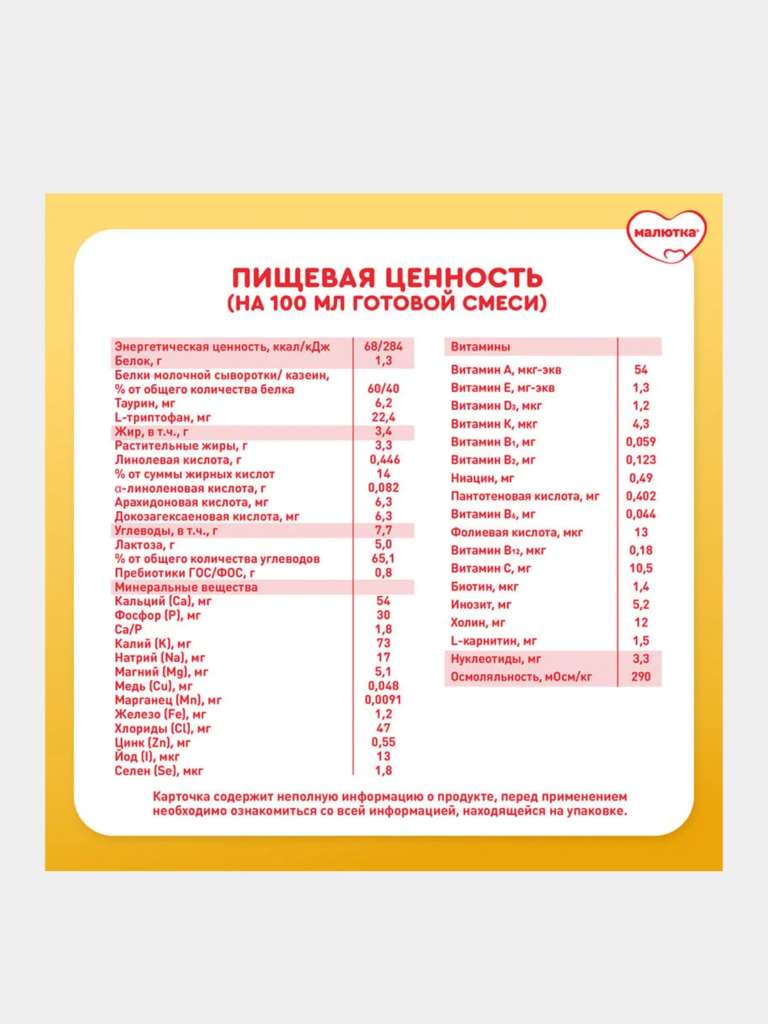Молочная смесь Малютка 2, с 6 месяцев, 600г