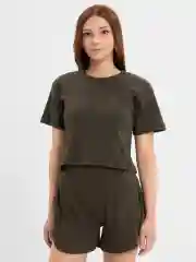 Зелёный хаки женский костюм двойка футболка и шорты
