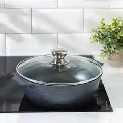 Жаровня Гранит, 3 л, d=26 см, антипригарное покрытие, стеклянная крышка, цвет тёмно-серый