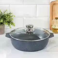 Жаровня Гранит, 3 л, d=26 см, антипригарное покрытие, стеклянная крышка, цвет тёмно-серый
