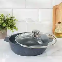 Жаровня Гранит, 3 л, d=26 см, антипригарное покрытие, стеклянная крышка, цвет тёмно-серый