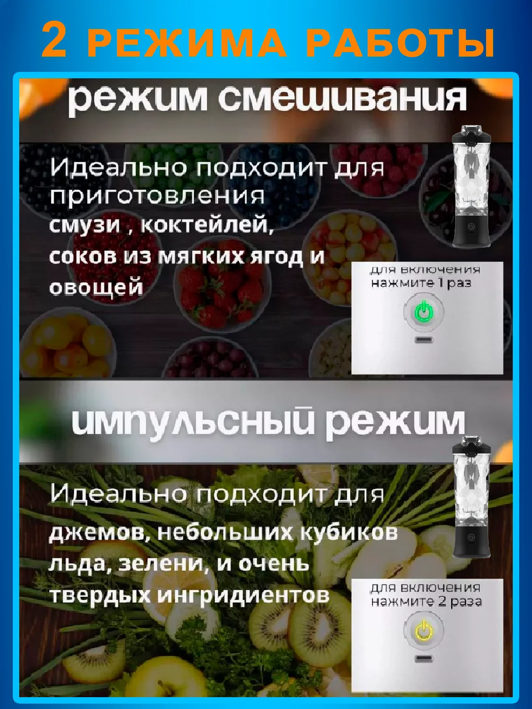 Белый блендер портативный, беспроводной, аккумуляторный