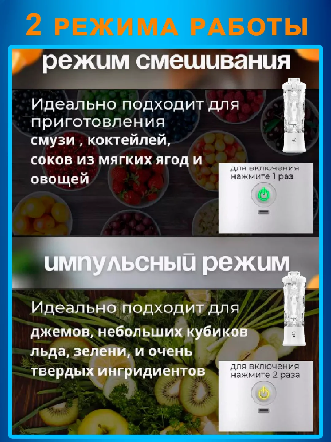Белый блендер портативный, беспроводной, аккумуляторный