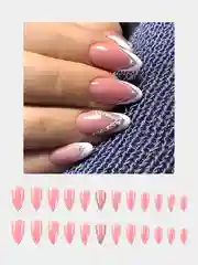 Серебряный накладные ногти с дизайном френч, 24 штуки