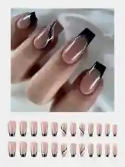 Черный накладные ногти с дизайном френч, 24 штуки