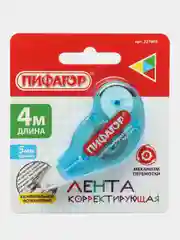 Корректор лента, упаковка до 5 шт, замазка ПИФАГОР, 5 мм х 4 м, корпус ассорти