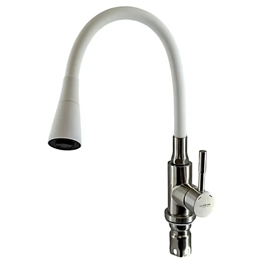 Белый смеситель для кухни с гибким силиконовым изливом Ledeme L74199