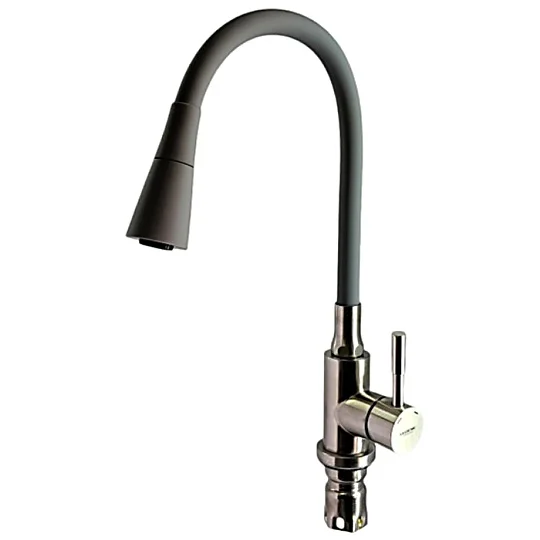 Серый смеситель для кухни с гибким силиконовым изливом Ledeme L74199