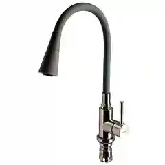 Серый смеситель для кухни с гибким силиконовым изливом Ledeme L74199