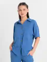 Лазурный женский костюм летний, брюки палаццо, костюм с широкими брюками, костюм летний