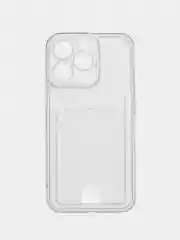 Прозрачный чехол на iPhone(айфон) 11 12  13 14 Pro Max Plus XR прозрачный с карамном для карт
