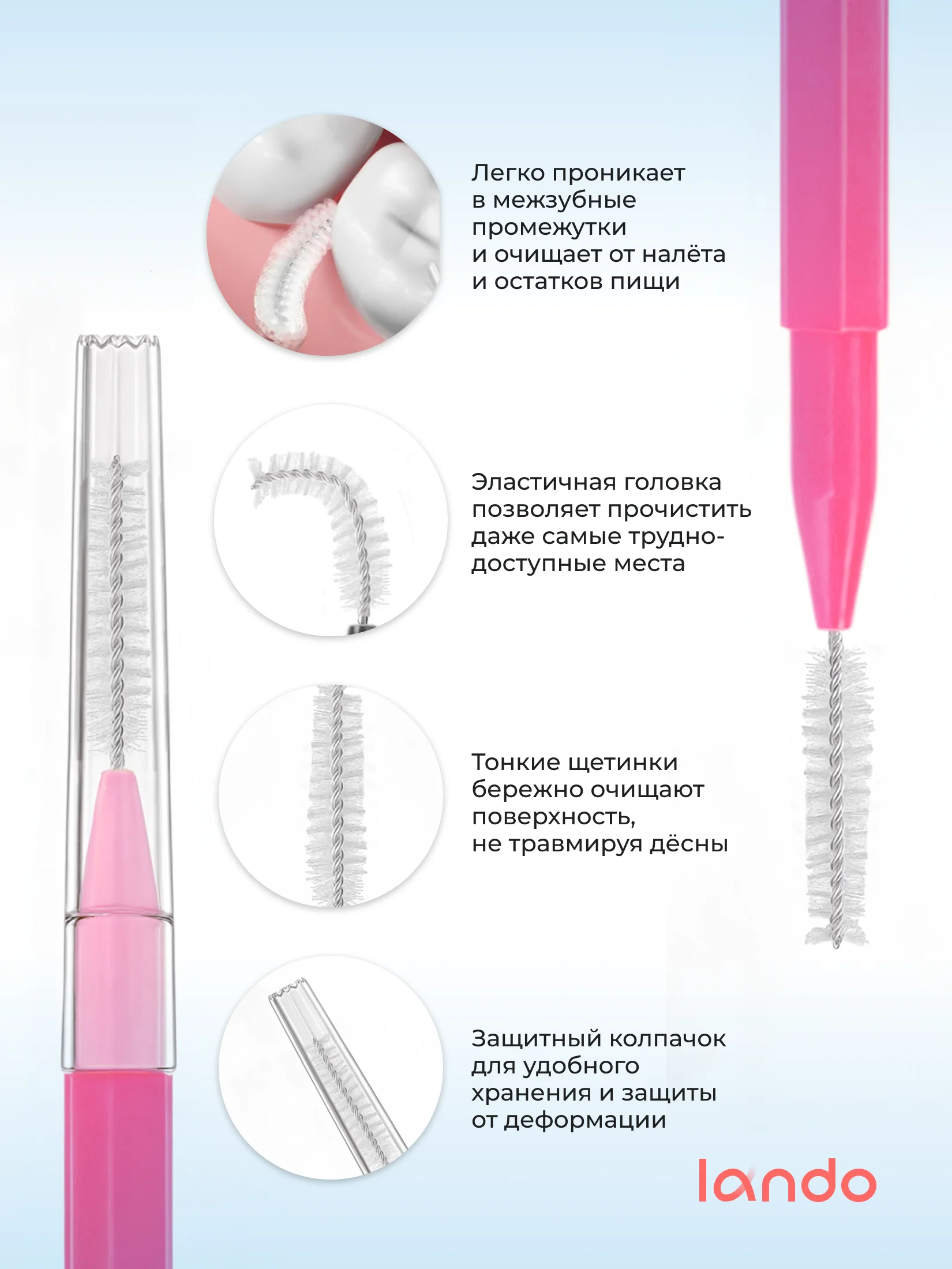 Розовый межзубные ершики, Lando, i-образные, 40 шт